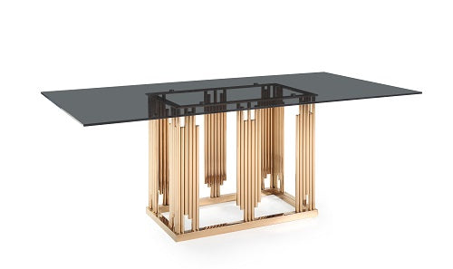 Modrest Token Modern Smoked Grey Glass & Rosegold Dining Table - MONAVILLA