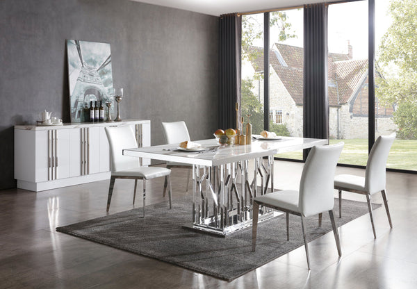 Modrest Marston Modern White Marble & Stainless Steel Dining Table - MONAVILLA