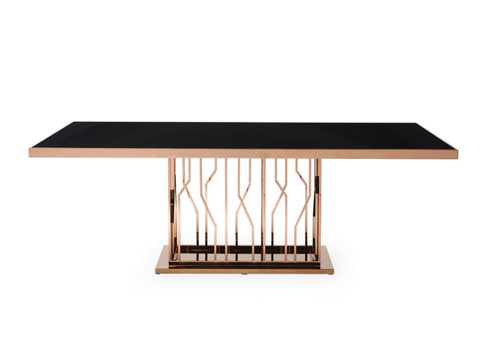Modrest Marston Modern Black Glass & Rosegold Dining Table - MONAVILLA