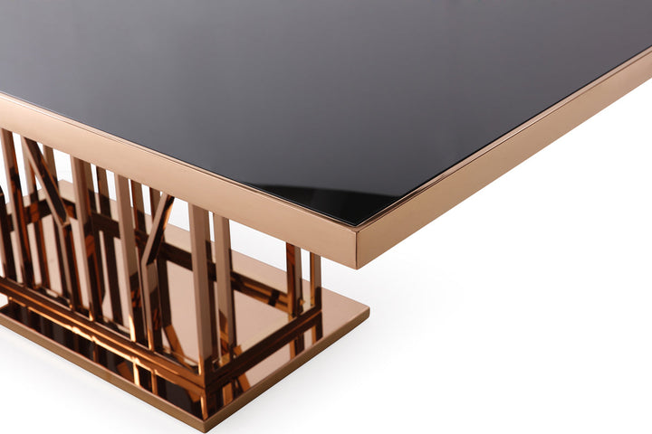 Modrest Marston Modern Black Glass & Rosegold Dining Table - MONAVILLA