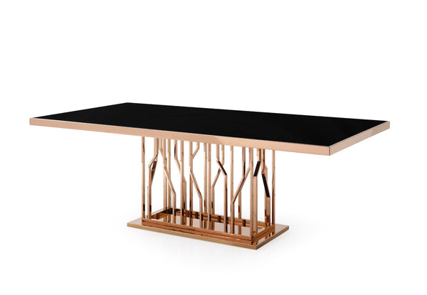 Modrest Marston Modern Black Glass & Rosegold Dining Table - MONAVILLA
