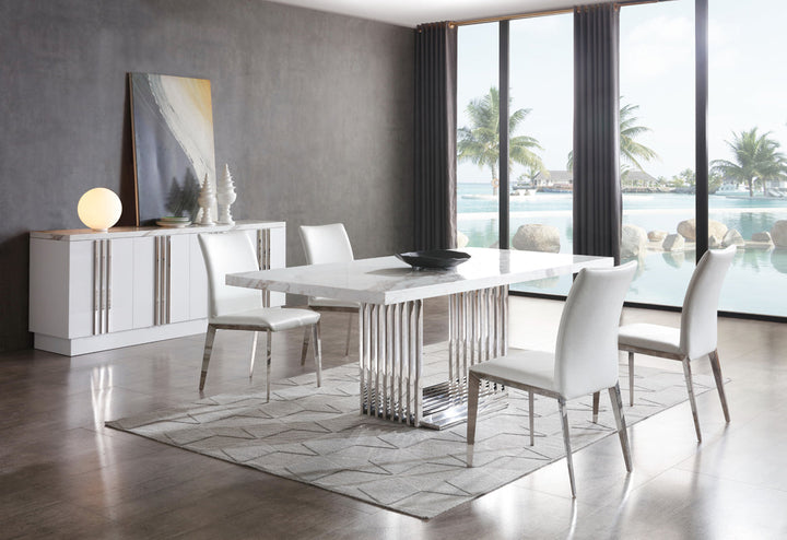 Modrest Kingsley Modern Marble & Stainless Steel Dining Table - MONAVILLA