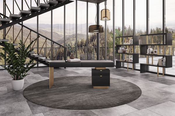 Modrest Trahan Modern Grey Elm & Gold Office Desk - MONAVILLA
