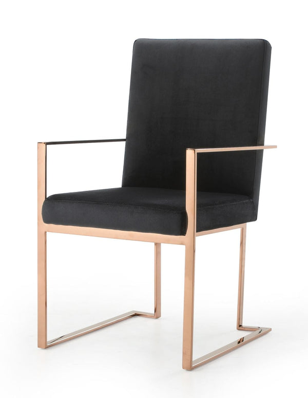 Modrest Trea Modern Black Velvet & Rosegold Dining Chair - MONAVILLA
