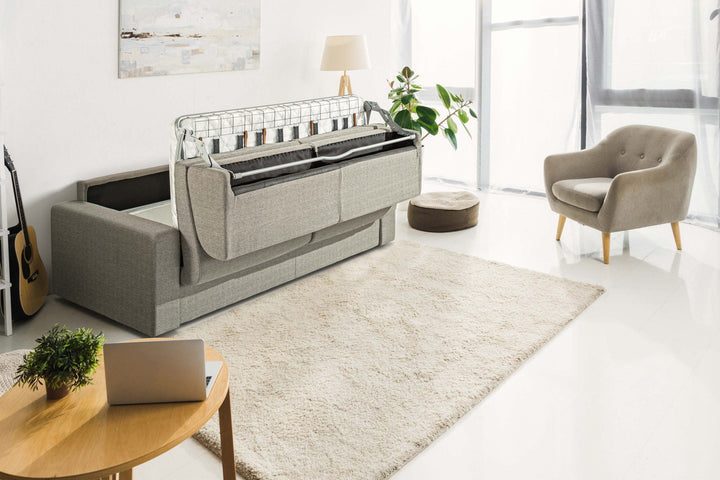 Modrest Made in Italy Urrita Modern Gray Fabric Sofa Bed with Full Size Mattress - MONAVILLA