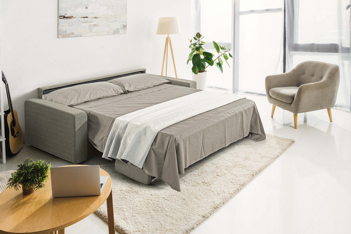 Modrest Made in Italy Urrita Modern Gray Fabric Sofa Bed with Full Size Mattress - MONAVILLA
