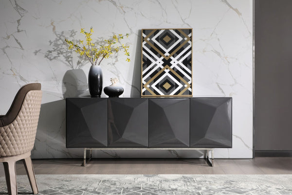 Modrest Vanguard Modern Dark Grey High Gloss Buffet - MONAVILLA