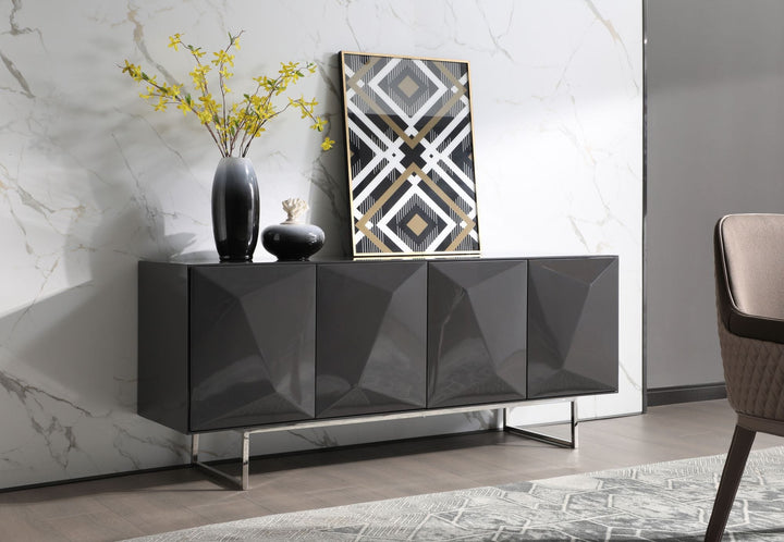 Modrest Vanguard Modern Dark Grey High Gloss Buffet - MONAVILLA