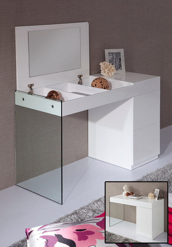 Modrest Volare Modern White Floating Glass Vanity With Mirror - MONAVILLA