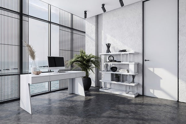 Modrest Chelsey Modern White and Stainless Steel Desk - MONAVILLA