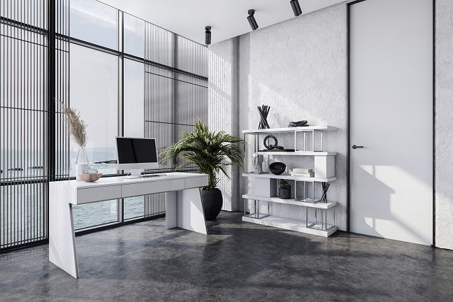 Modrest Chelsey Modern White and Stainless Steel Desk - MONAVILLA