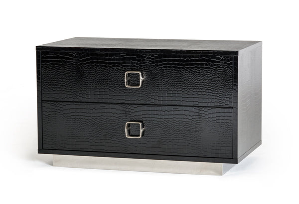 A&X Victoria Modern Black Crocodile Nightstand - MONAVILLA