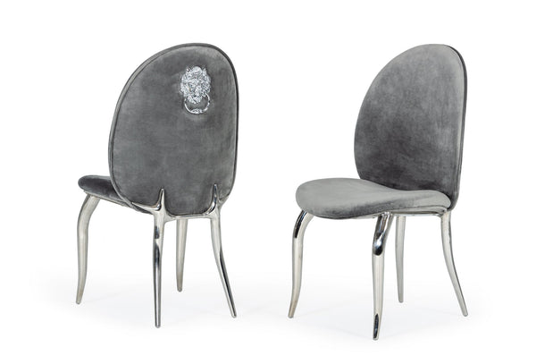Modrest Vince Modern Grey Velvet Dining Chair (Set of 2) - MONAVILLA