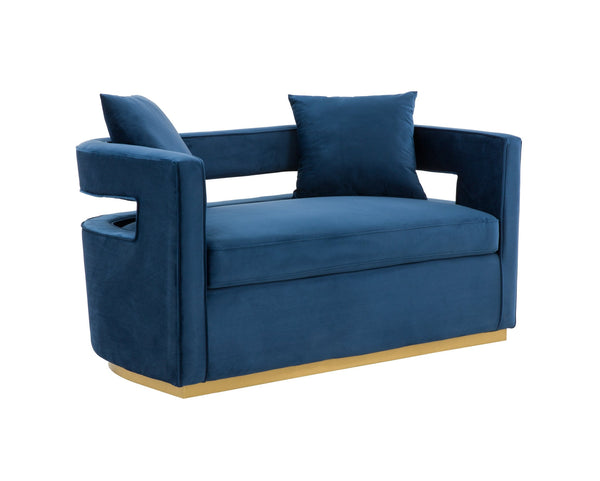 Modrest Wells Modern Blue Velvet Loveseat - MONAVILLA